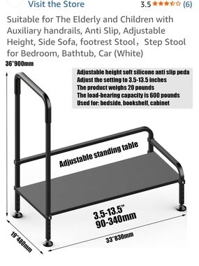 Adjustable Black Bed Assist Step with Handrail - Support Rail for Home Bath